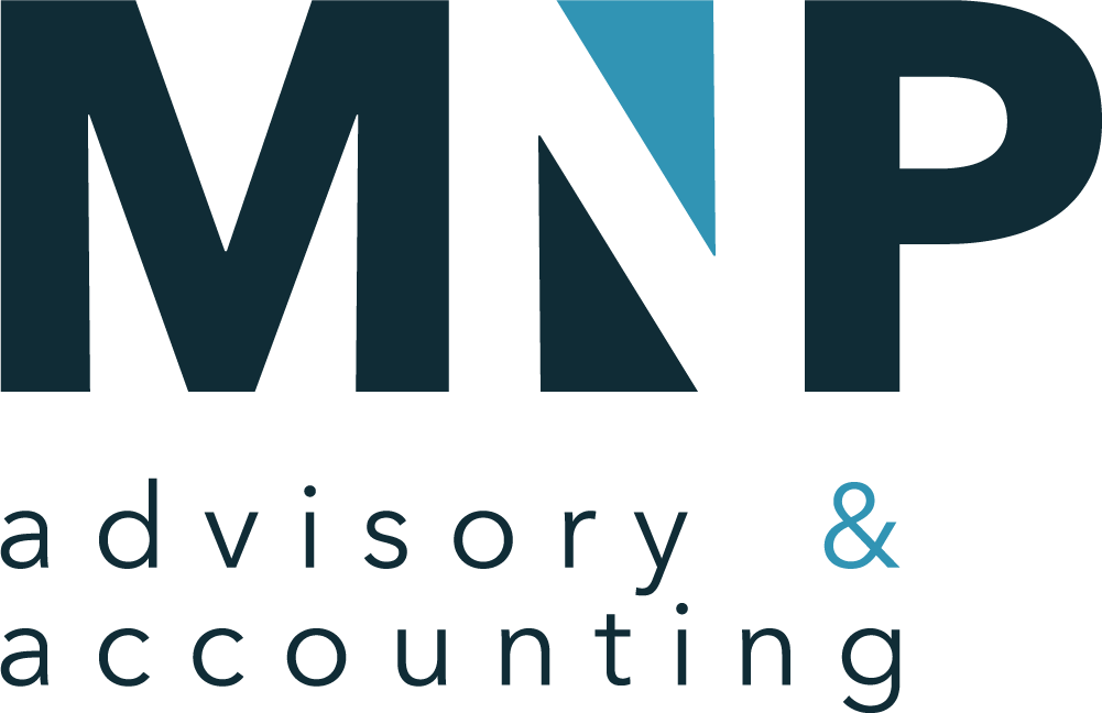 MNP logo with the strapline - dark blue with light blue arrow - transparent